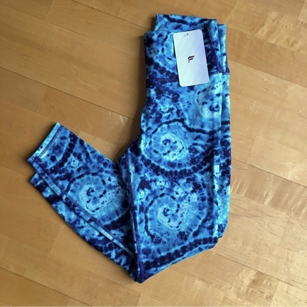 Fabletics Tie-Dye Leggings, High Waist, Powerflex 7/8, Length, Navy, Aqua, Small